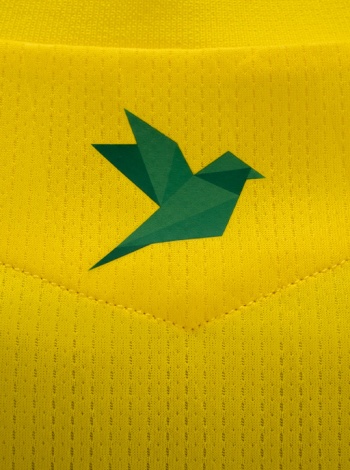 Un  origami canari à l'arrière du col
